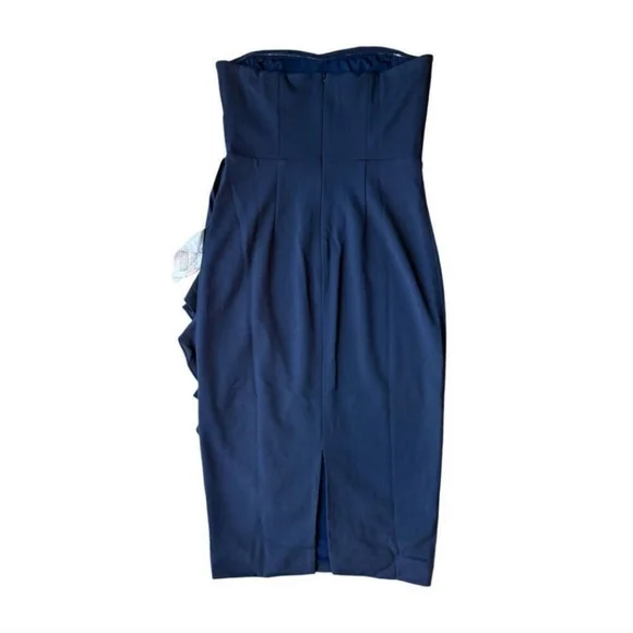 NWOT Dress The Population Liv Womens (L) Navy Blue Ruffled Strapless Midi Dress - Picture 11 of 13